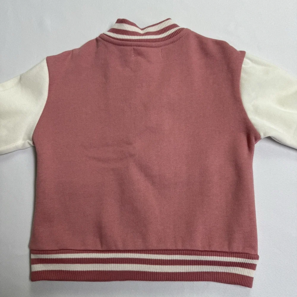 Derek Heart French Terry Varsity Bomber Jacket Girl's Size 4 Dusty Rose Pink